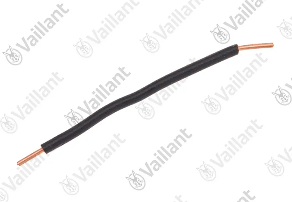 Schwarzes Kabel mit zwei kupferfarbenen Leitern, typischerweise verwendet in Vaillant Produkten, für elektrische Verbindungen oder Installationen.